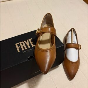 Frye Brown Leather Mary Jane Pointed-Toe Flats